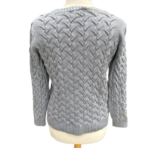Lands End Drifter Basketweave Cable Knit Sweater Gray Classic Preppy Heritage-M - Picture 6 of 10